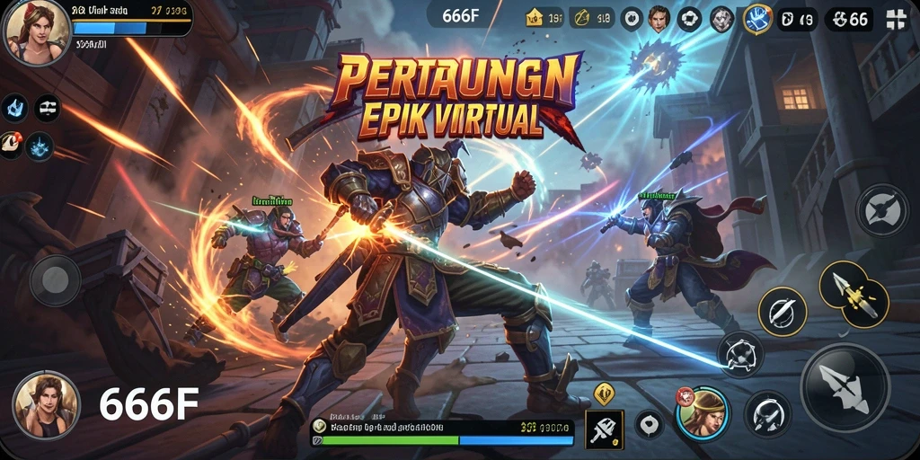 Screenshot utama dari gameplay 666F yang menampilkan pertarungan mendebarkan.