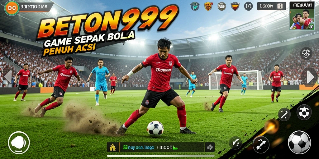 Screenshot BETON999 menampilkan aksi seru di lapangan sepak bola.