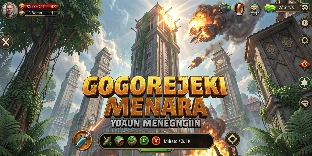 Tangkapan layar GOGOREJEKI menunjukkan aksi menara melawan gelombang musuh.