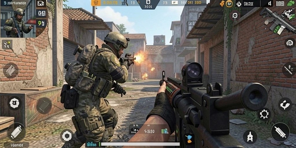 Screenshot menampilkan aksi tembak-menembak seru di JUARAGO.
