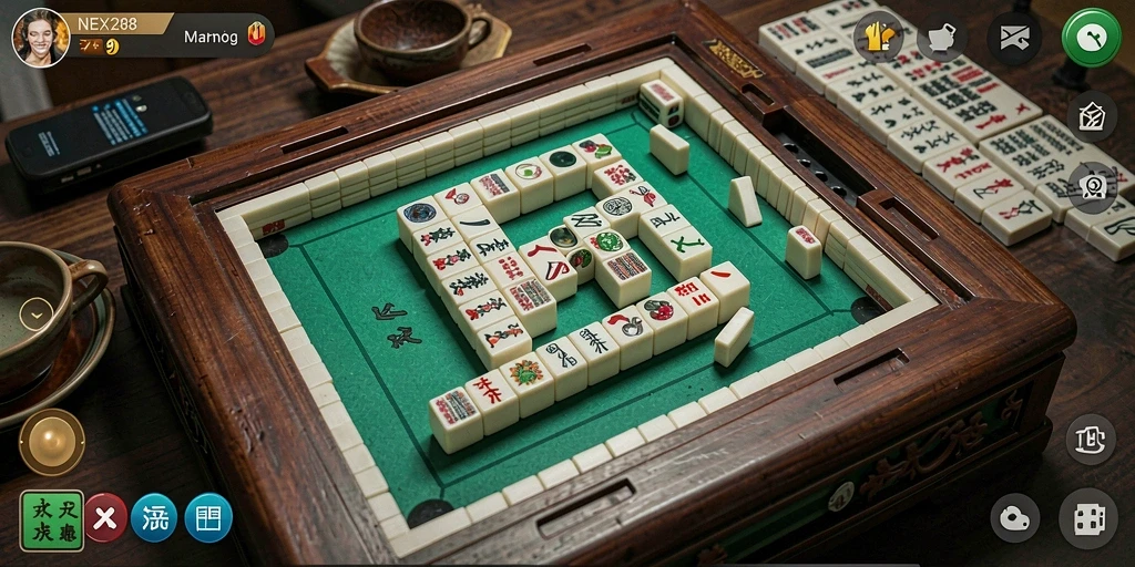 Tangkapan layar utama dari gameplay <strong>NEX288</strong> menampilkan keseruan bermain Mahjong.