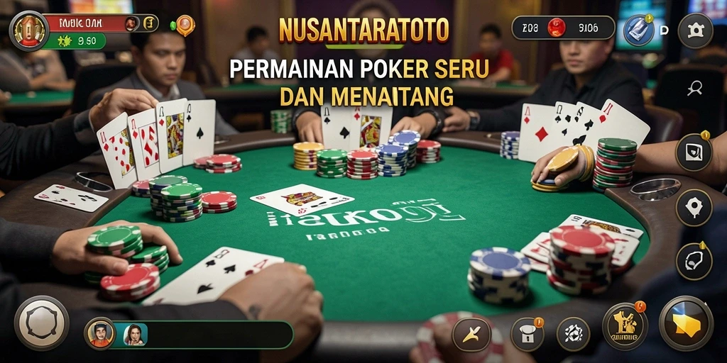 Screenshot dari gameplay NUSANTARATOTO yang menunjukkan aksi poker yang mendebarkan.
