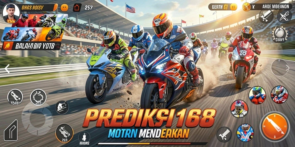 Tampilan gameplay menegangkan di PREDIKSI168 saat balapan motor.