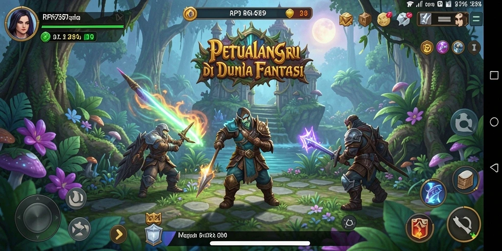 Screenshot gameplay RP6789 menampilkan pertarungan epik di dunia fantasi.